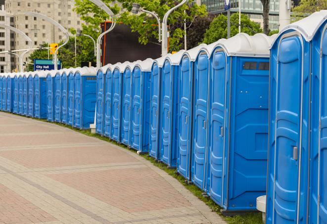 Seasonal porta potty units set up at a Lawrence, Kansas venue