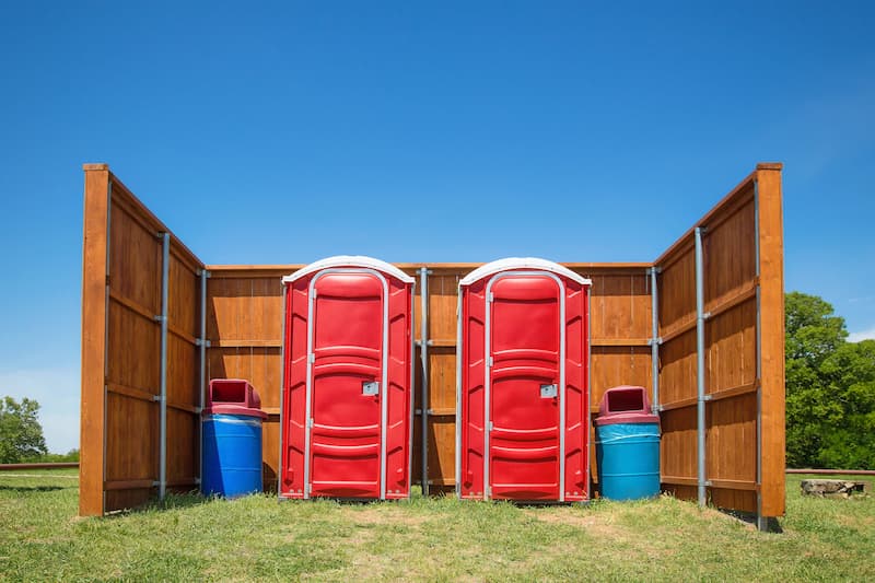 Short-term porta potty units staged for delivery in Lawrence, Kansas